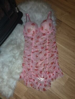 Pink Floral Mesh Chemise Nightdress - Unbranded